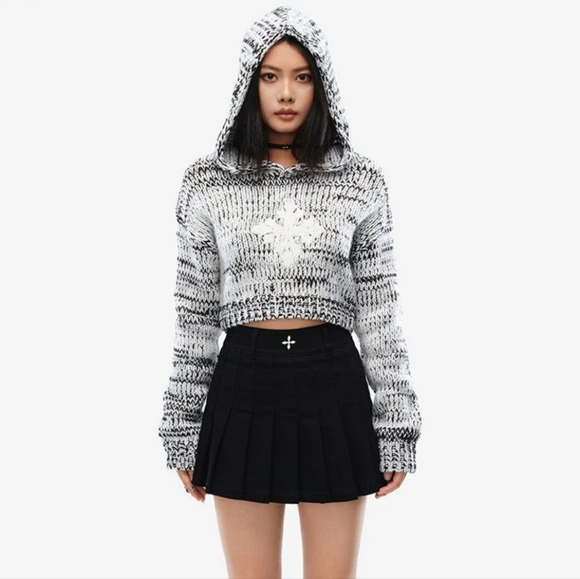 SMFK Tops - SMFK Tequila Cross Agave Knit Cropped Hoodie Size Small Color Black/White